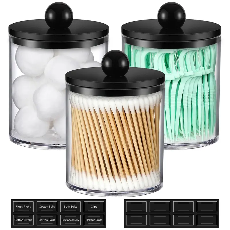 AOZITA - Ensemble de 3 distributeurs en acrylique avec bouchons noirs et étiquettes – Rangement élégant