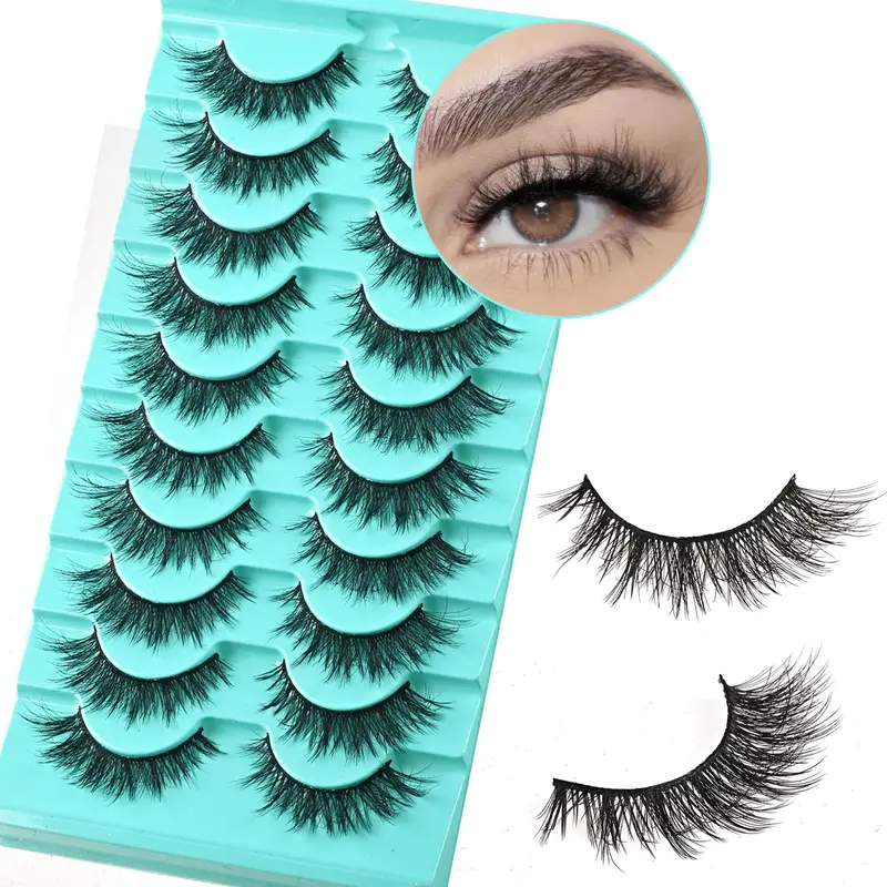 APCYUST Cils Effilés Œil de Chat – Vison Naturelle, 10 Paires, Tailles 7–14 mm