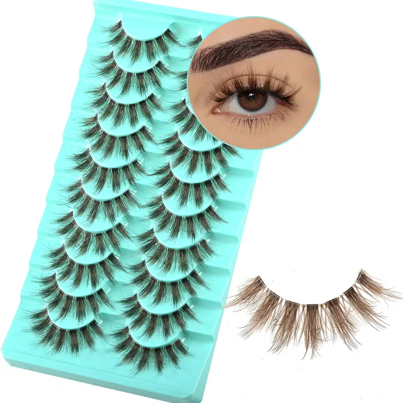 APCYUST Cils Marron – Cils Faux Minky Fluffy Wispy, Longueur 11–17mm, Bande Fine, Ensemble Style Russe Brun