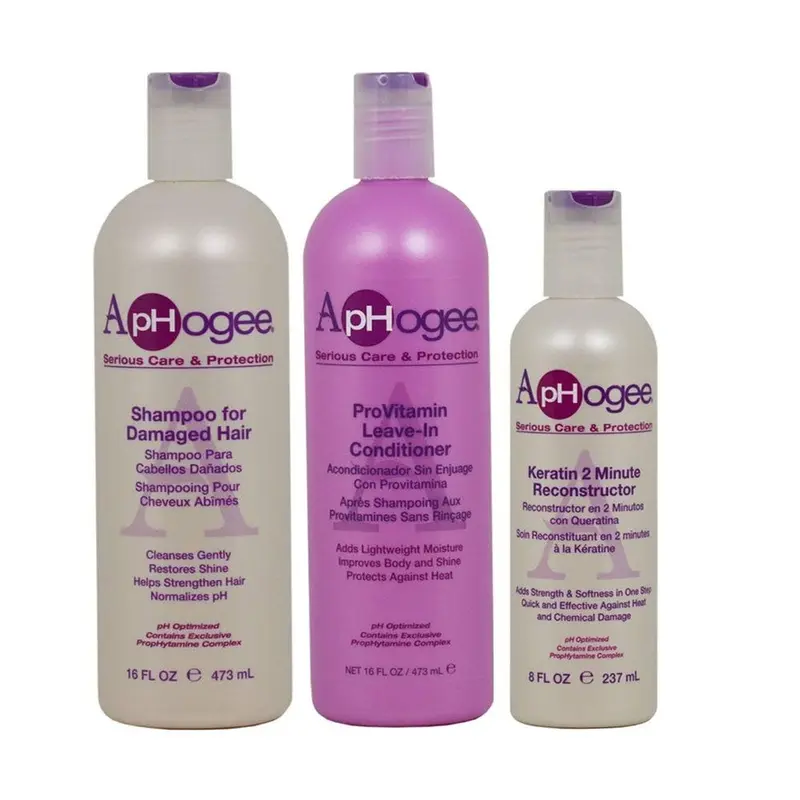 ApHogee Shampooing pour cheveux endommagés + ProVitamin Sans Rinçage + Kératine 2 Minute Reconstructeur – Lot 16 oz/16 oz/8 oz