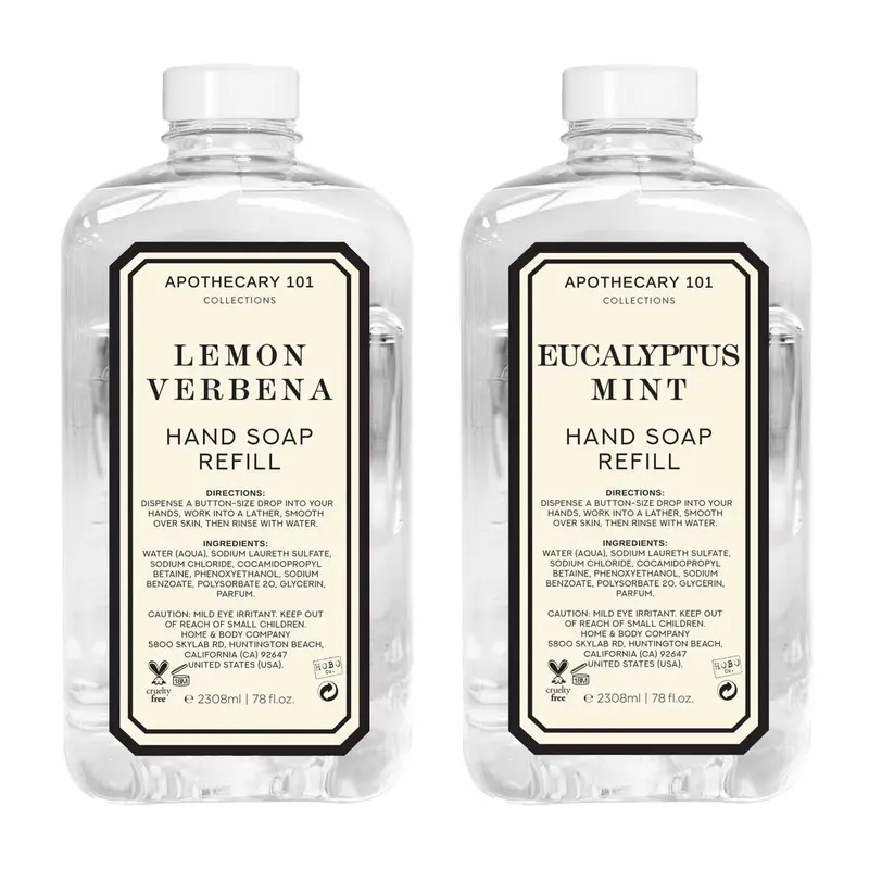 Apothecary 101 Collections | Recharge de Savon pour Mains 78oz x 2 | Verveine citronnée et Eucalyptus menthe | Home & Body Company