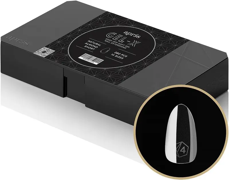 APRÉS Gel-X® Amande – Boîte 280 Tips Gel-X, demi-tailles incluses (00–9), Naturel et Sculpté