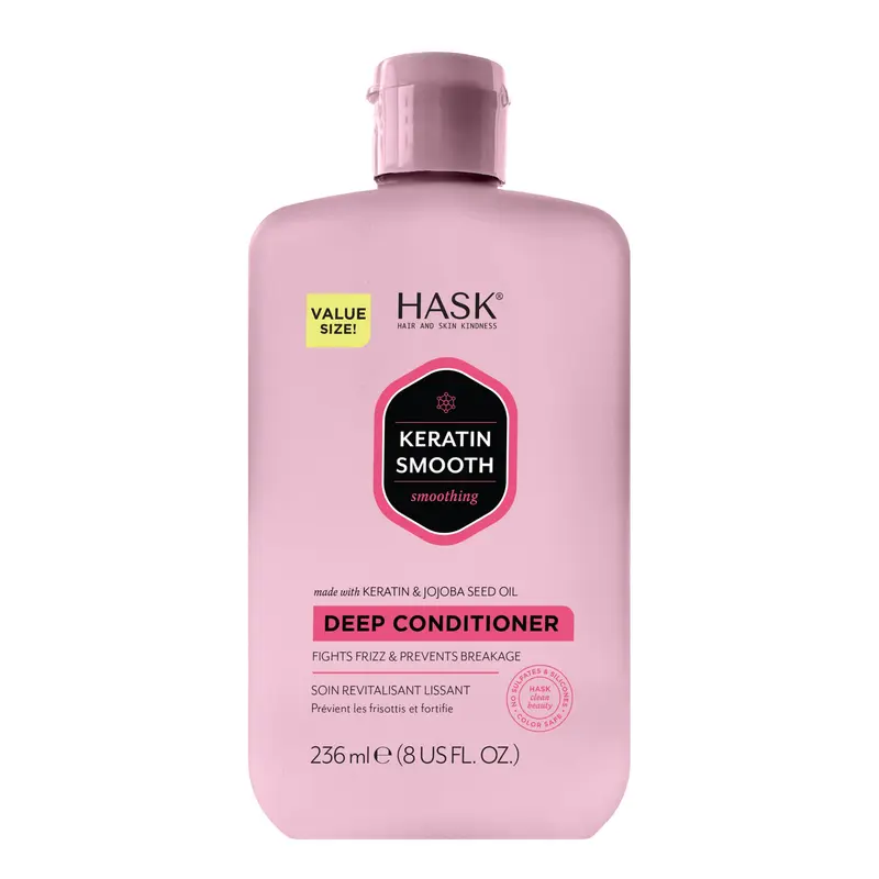 Après-shampooing profond lissant à la kératine HASK – Tous types de cheveux, sans gluten, sans sulfates, sans parabènes – 236 ml