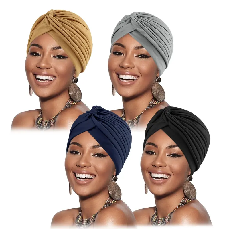 AQOKKA Turban Extensible en Polyester pour Femme – Plissé avec Nœud Croisé