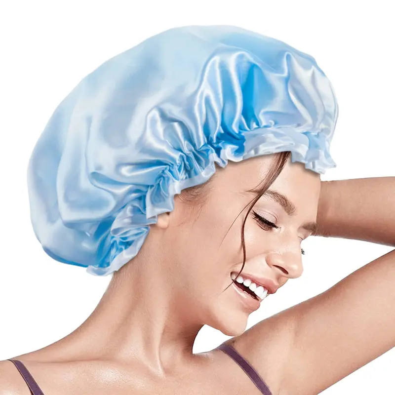 Aquior Bonnet de Douche Réutilisable – Grand Taille, Double Couche, Imperméable – Rose Nuage