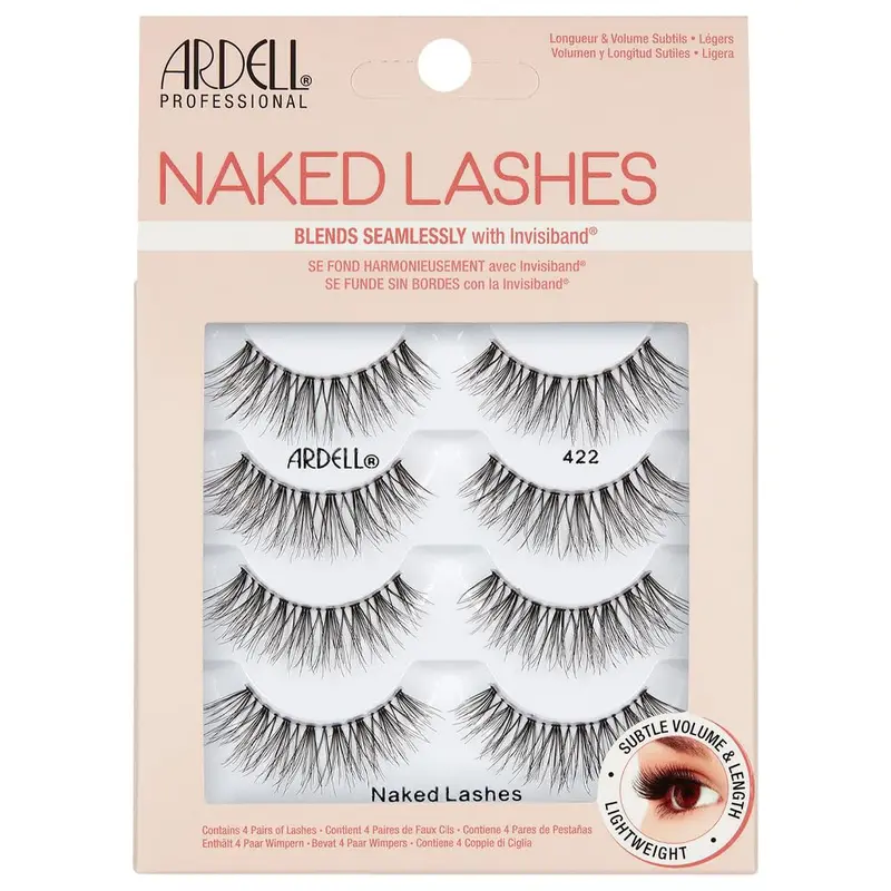 Ardell Naked Lashes 422 – Lot de 4 paires, cils fins et naturels, bande invisible