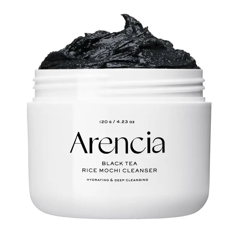 ARENCIA Nettoyant Visage Mochi Riz au Thé Noir, 120 g – Soin des pores et contrôle du sebum pour peaux grasses