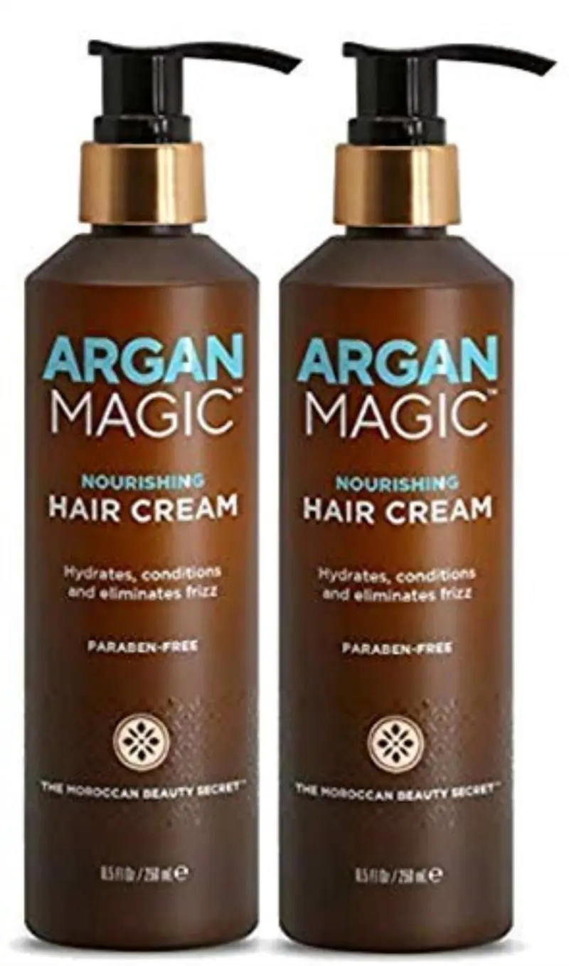 Argan Magic Crème Cheveux Nourrissante – Hydrate, Définit et Dompte les Frisottis | Brillance Scellée | 2×8,5 oz, Fabriqué aux USA, Sans parabènes, Non testé sur les animaux