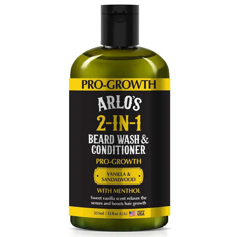 Arlo's Pro-Growth 2-en-1 Shampooing et Après-Shampooing pour Barbe — Vanille-Santal et Menthol (355 ml)