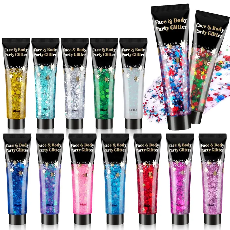 AROIC 14 Couleurs Glitter Gel — Paillettes pour Corps Visage Cheveux Mardi Gras et Fêtes