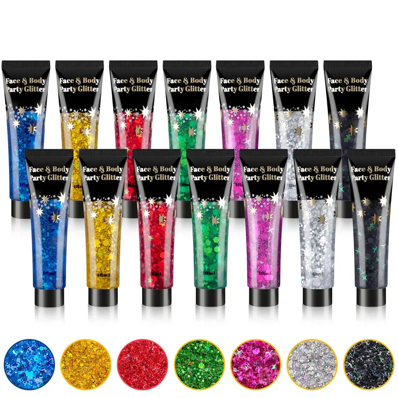 AROiC Paillettes Visage – Ensemble 14 Tubes Mardi Gras pour Corps et Cheveux