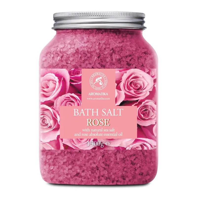 AROMATIKA Sels de Bain Rose – 1,3 kg – Huile naturelle de rose & extrait de rose – Relaxation & Beauté