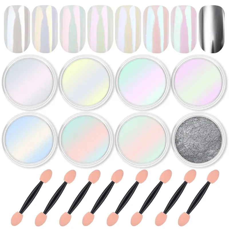 Artdone 8 Pots Poudre Chrome Ongles – Effet Miroir Blanc Perle et Argent