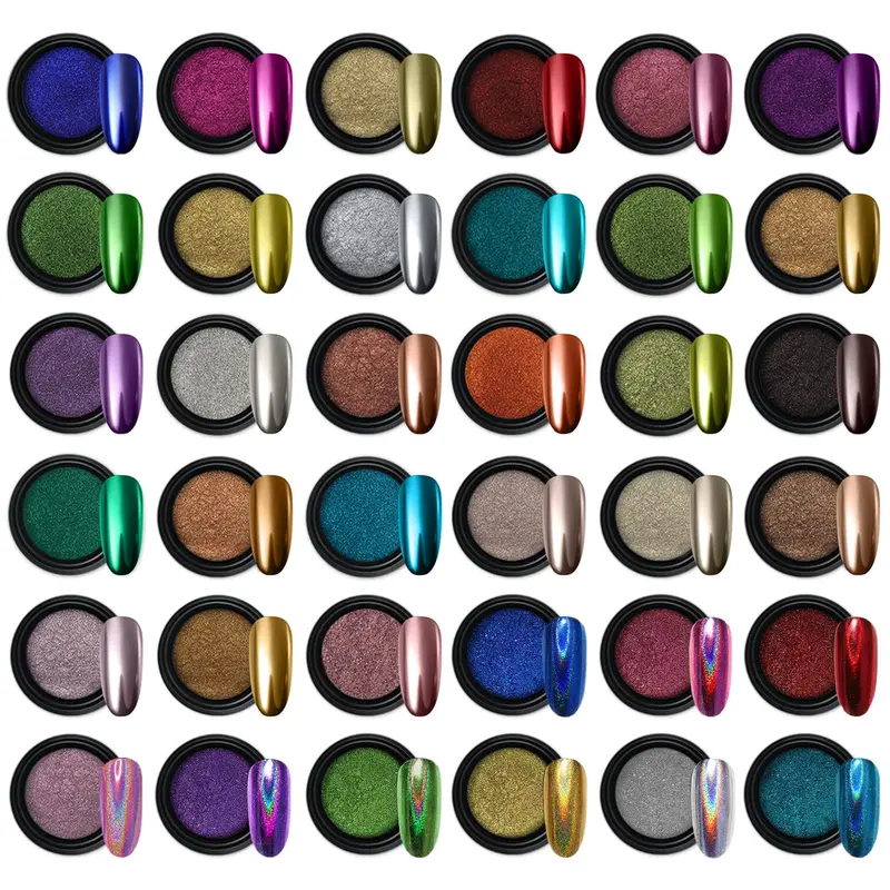 Artdone – Poudre Chrome pour Ongles 1g, 36 pots | Effet miroir et holographique pour art des ongles et résine
