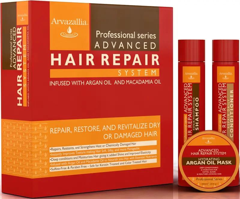 Arvazallia Shampoing Réparateur Avancé – Après-shampoing et Masque Sans sulfate, huile d'argan et macadamia