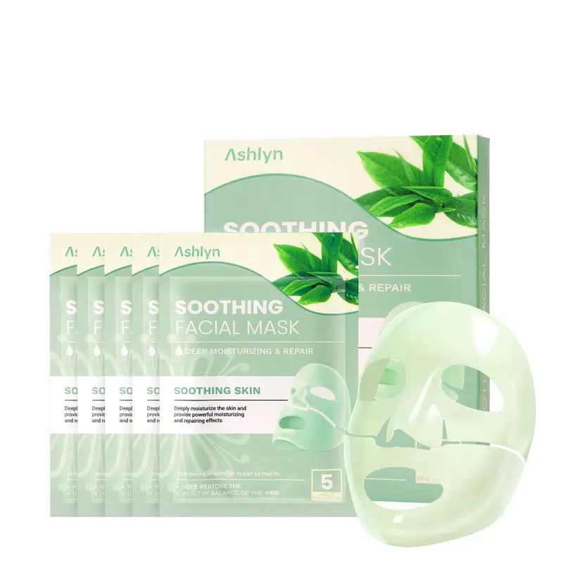 Ashlyn Masque Hydratant Apaisant au Thé Vert – Collagène & Hyaluronique, 5x35g