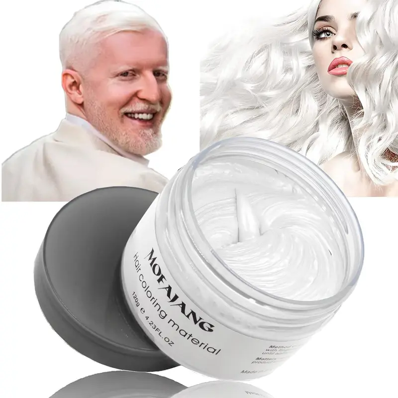 Asocrew Cire Colorante Temporaire pour Cheveux – Blanc, 4.23 oz | Coloration Lavable pour Halloween et Cosplay