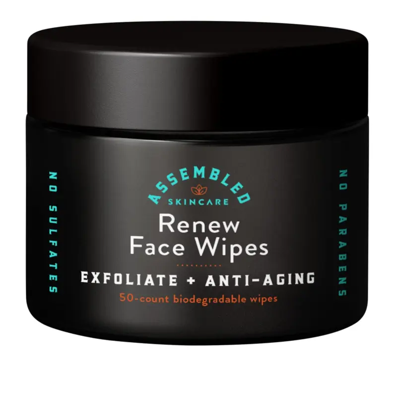 ASSEMBLED Lingettes Visage Renew – Exfoliantes, Anti‑âge et Pré‑rasage, Lot de 50