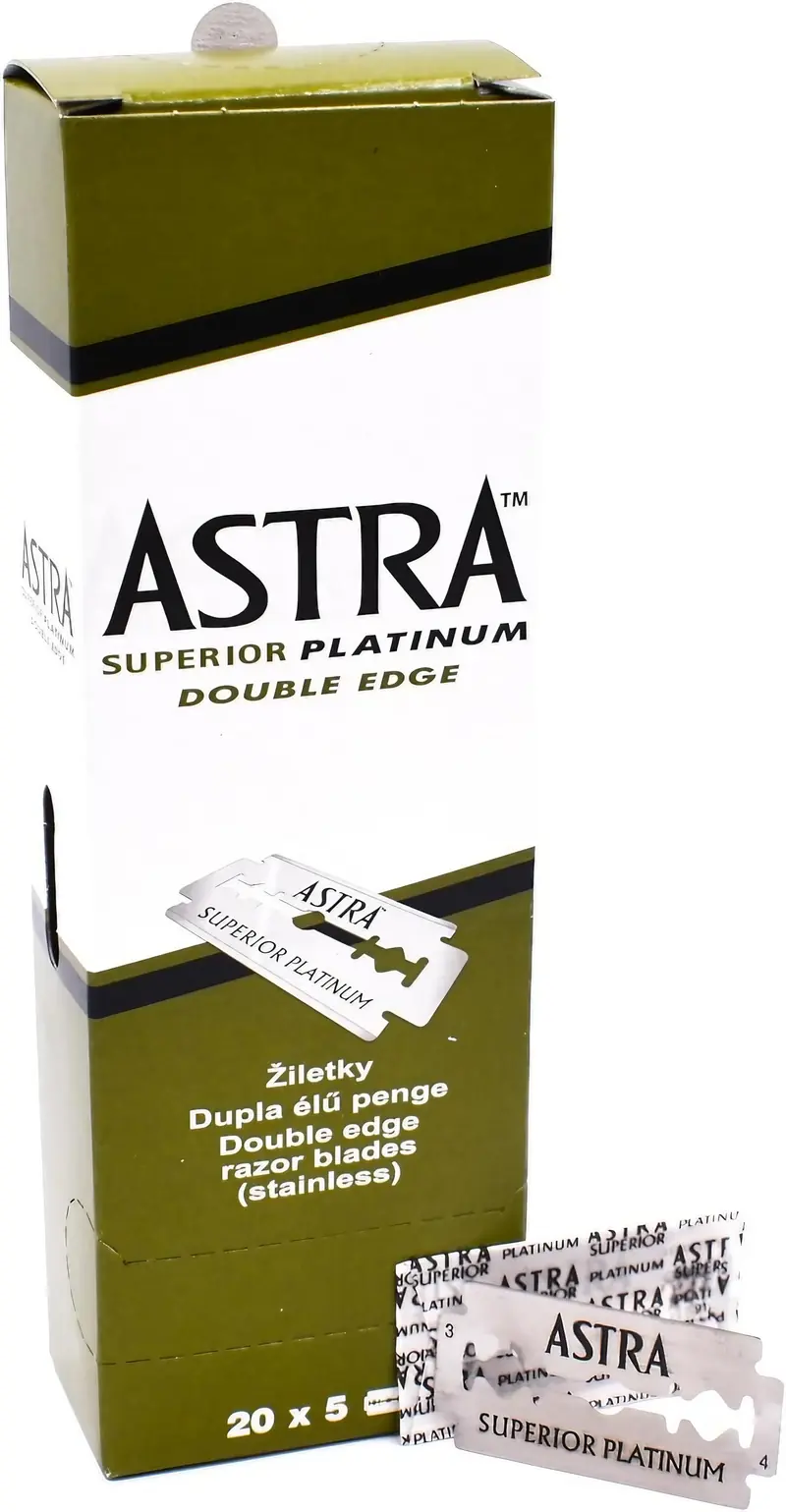ASTRA Lames double-tranchant platine – Lot de 100 (20×5)