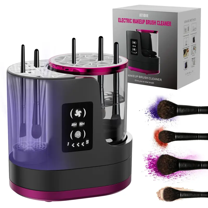 ATIDIE 3-en-1 Nettoyeur de Pinceaux Électrique – USB, Nettoyage et Séchage Portable (Gris)