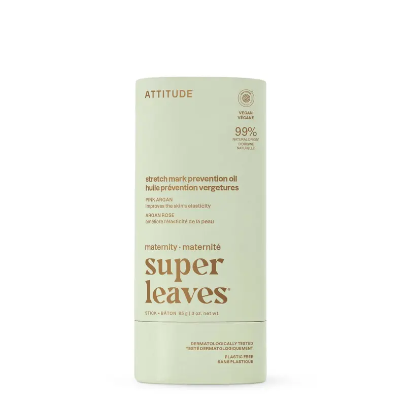ATTITUDE Huile Prévention Vergetures Grossesse – Sans Plastique, Certifiée EWG, Vegan, Rose Argan, 3 oz