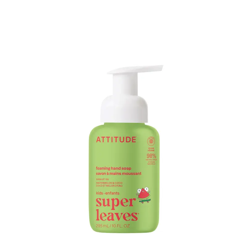 ATTITUDE Savon Moussant pour Enfants – Pastèque et Coco, EWG Vérifié, Ingrédients Végétaux et Minéraux, Végan, 296 ml