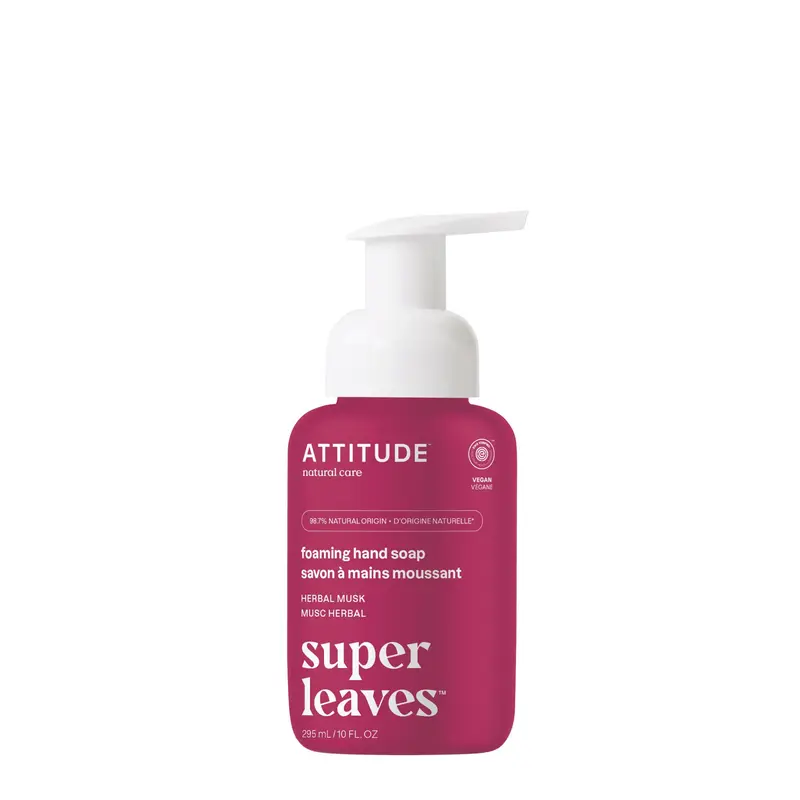 ATTITUDE Savon Mousse pour les Mains – Vérifié EWG, Ingrédients d’origine naturelle, végan et sans cruauté – Parfum musc herbaceux – 10 oz