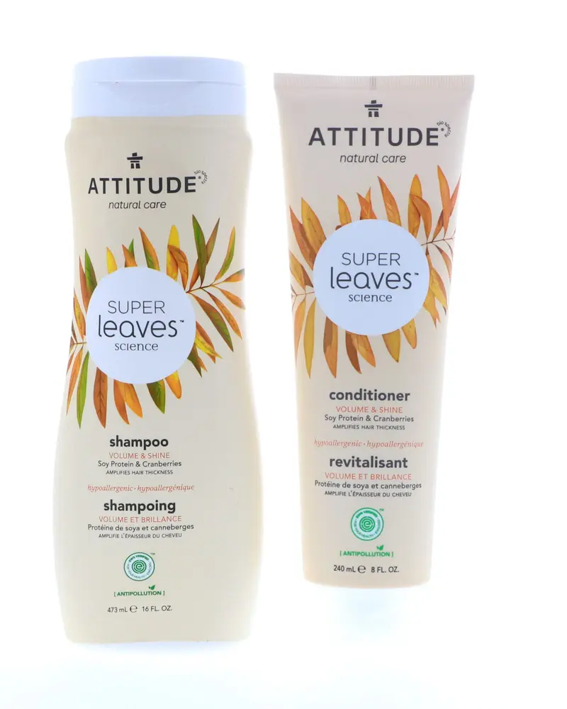 ATTITUDE Super Leaves Volume et Brillance – Shampoing et Après-shampoing Protéines de Soja et Canneberges – Lot de 2 bouteilles (473 ml et 236 ml)