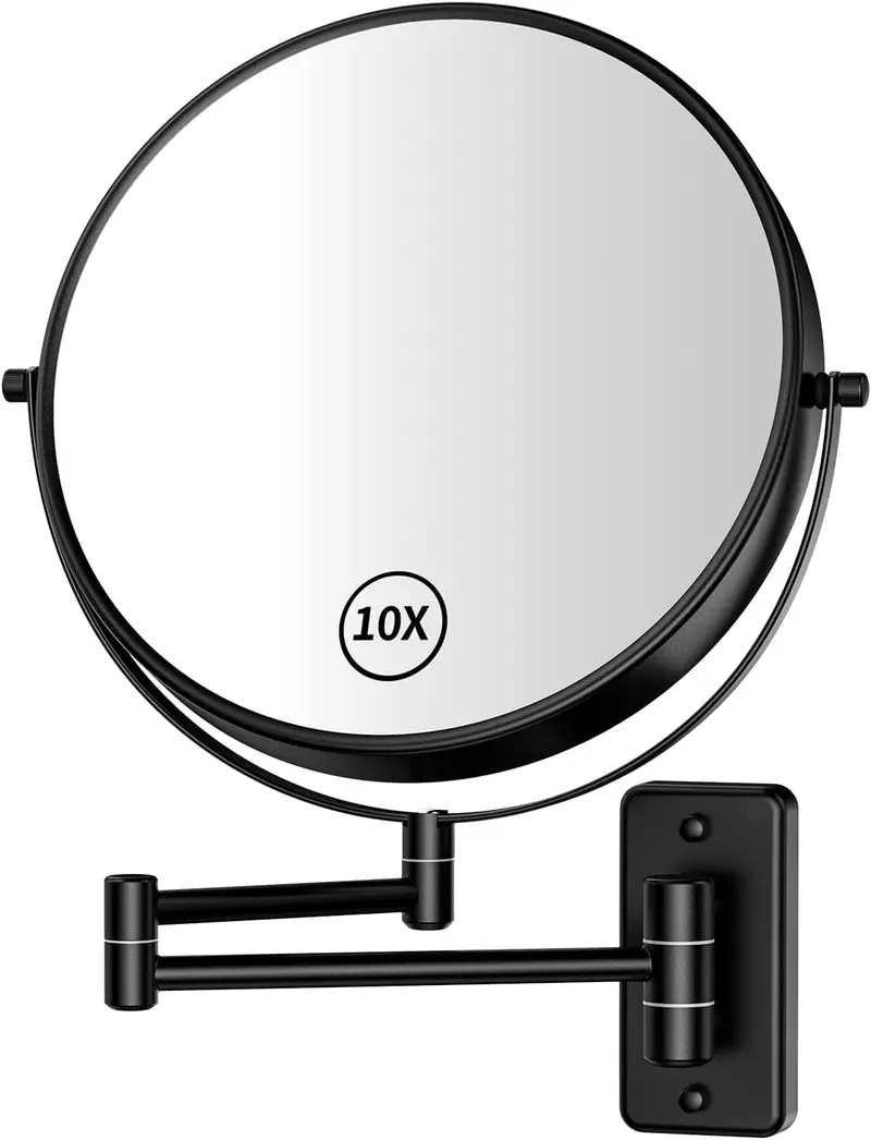 AumVum Miroir Maquillage Murale 8 Pouces — 1x/10x, Bras Étendu, Rotation 360°, Noir