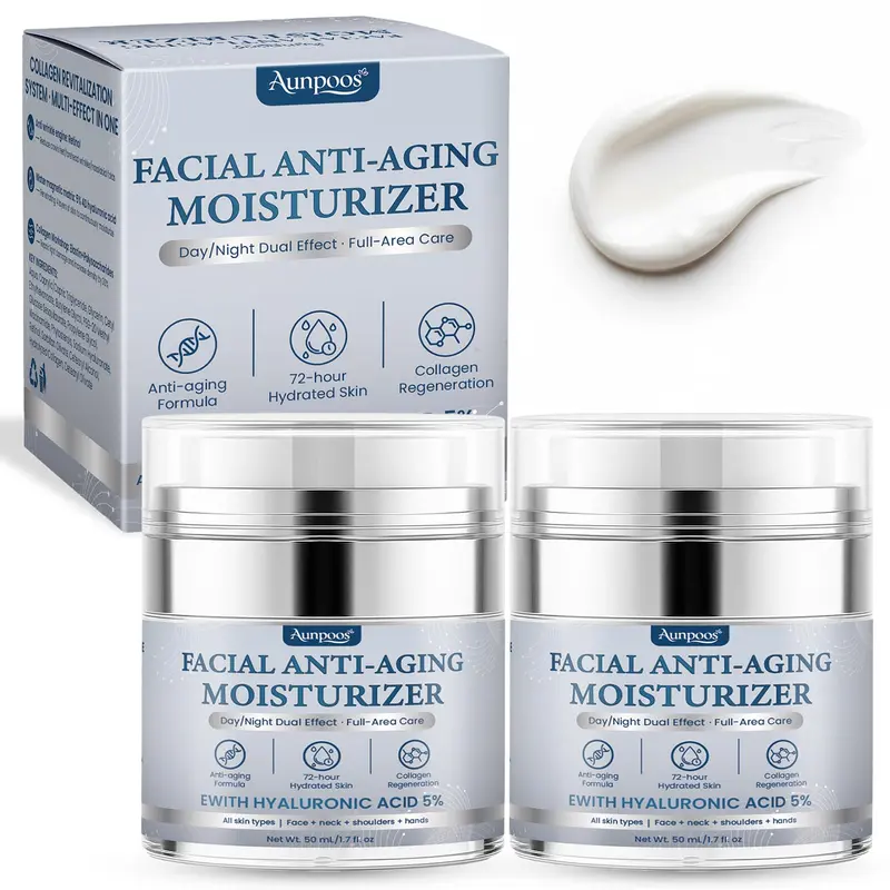 Aunpoos Crème Rétinol & Collagène – Anti-âge Visage et Cou, Hyaluronique 2x50 ml