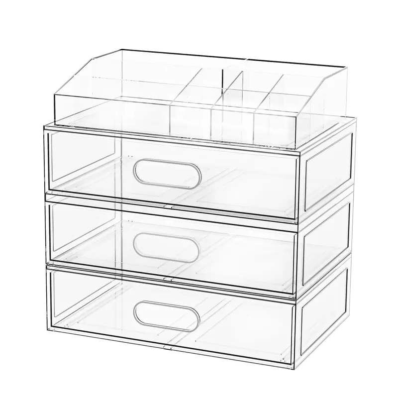 Aurblozen Organisateur Maquillage Transparent Empilable – Tiroirs 12'' Large, Ensemble 4 Pièces