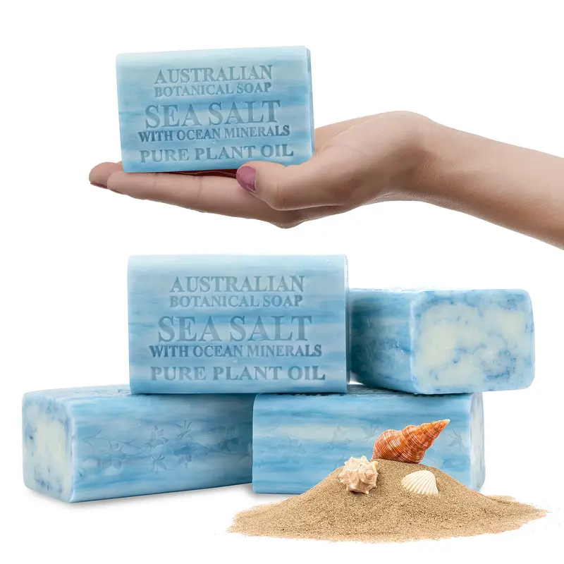 Australian Botanical Soap – Sel de Mer et Minéraux Océaniques, 4 barres de savon de 187 g, Karité Bio – Emballage Variable