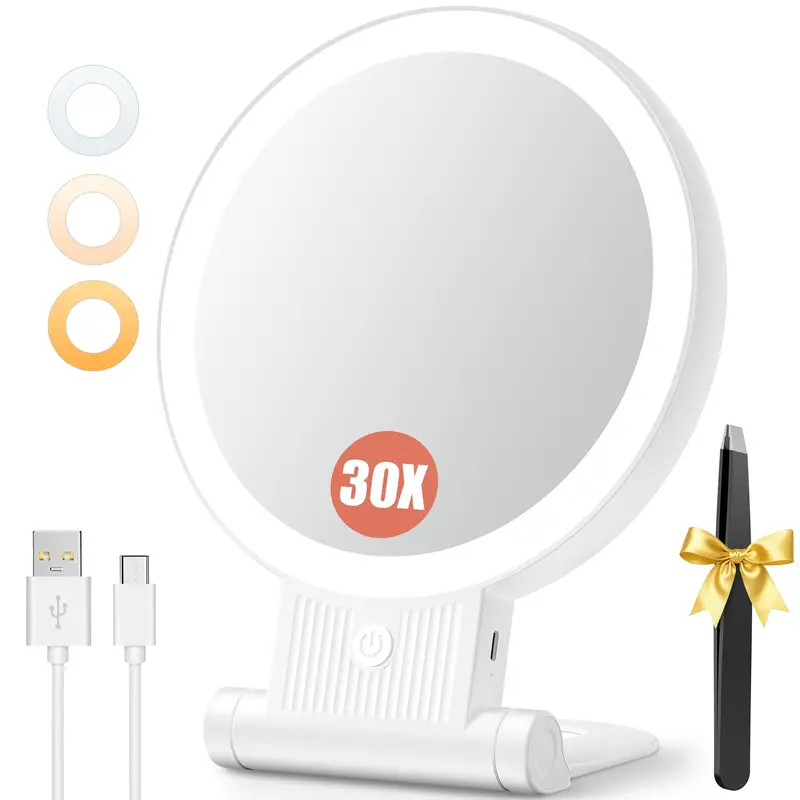 Auxmir Miroir Loupe 1X/30X avec Lumière – Miroir Double Face LED Rechargeable 2000mAh