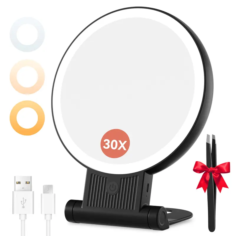 Auxmir Miroir lumineux 1X/30X — Double face avec lumière ajustable et rechargeable
