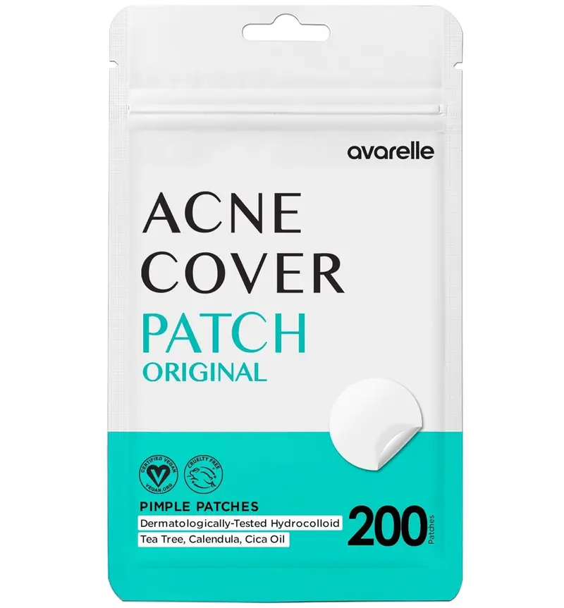 AVARELLE Patch hydrocolloïde pour l'acné – 200 patchs 10–14 mm – arbre à thé, Cica et Calendula – Éligible HSA