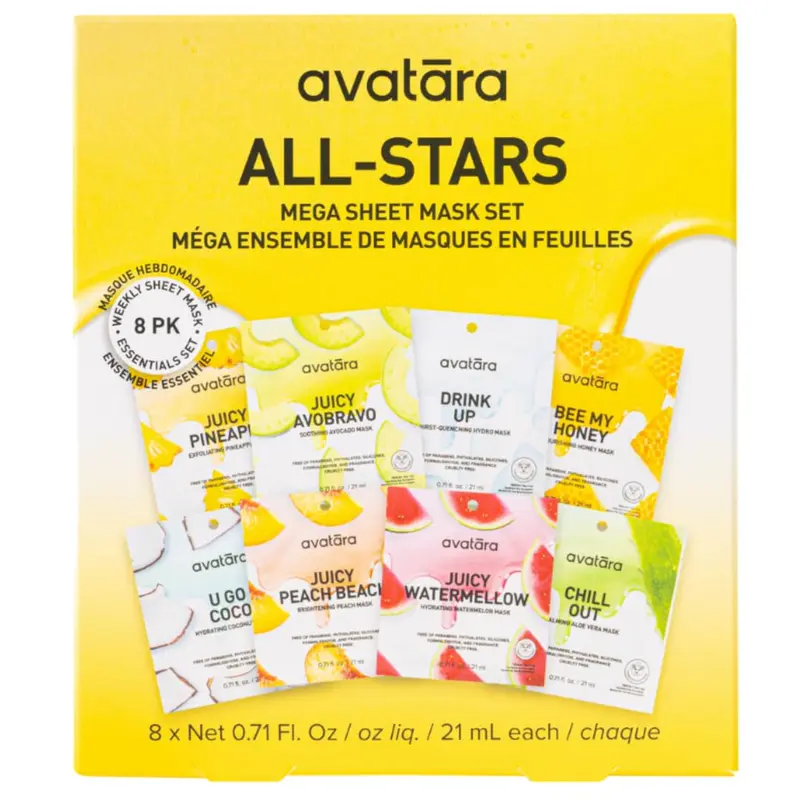Avatara All-Stars 8-Pack Masques Feuilles – Soin K-beauté Hydratant Sans Parfum