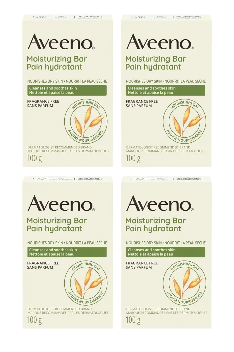 Aveeno Bar Nettoyant Visage Hydratant à l’Avoine – Sans Parfum, Sans Savon, Sans Colorant (3,5 oz, Lot de 4)