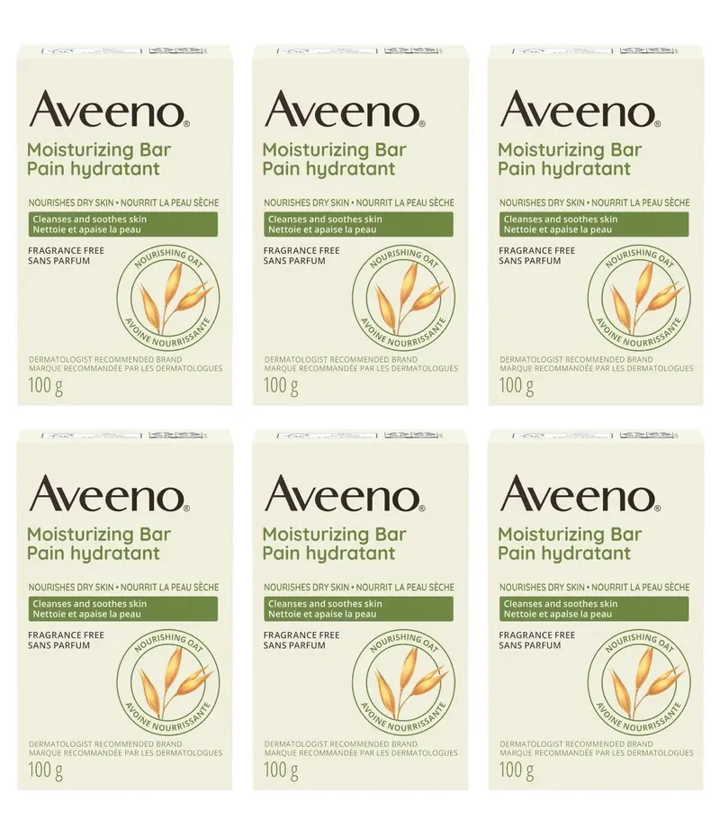 Aveeno Barre Nettoyante Douce pour le Visage – Sans Parfum, Sans Savon, Hydratante – Pack de 6