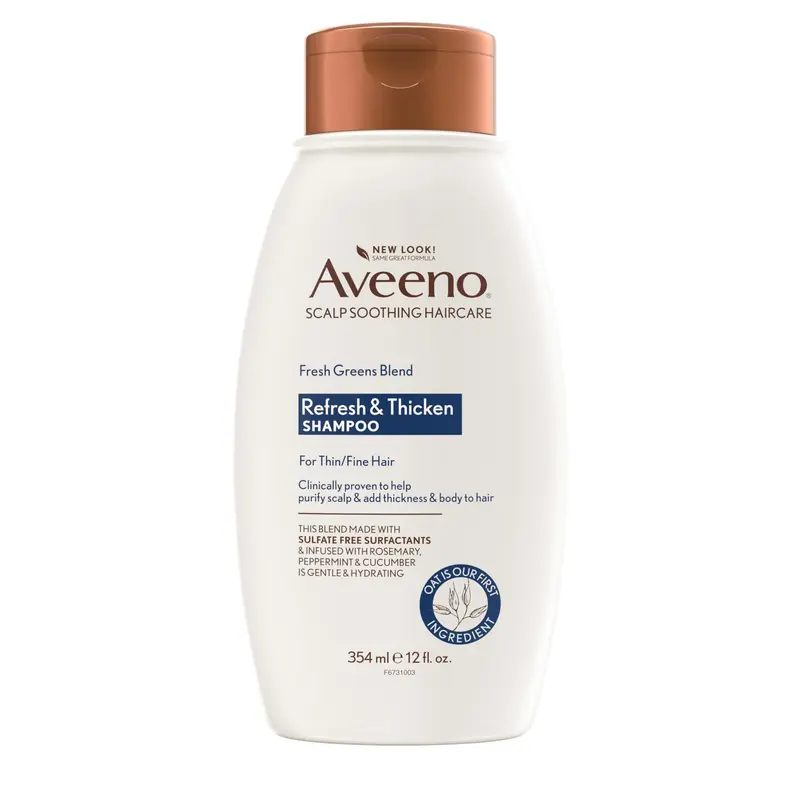 Aveeno Fresh Greens Blend Shampoo sans sulfates – Romarin, Menthe & Concombre, Épaissit & Nourrit les Cheveux Fins