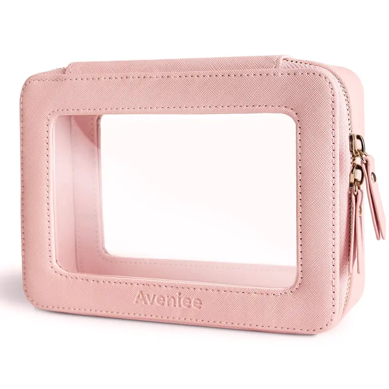 Aveniee Sac Maquillage Transparent — Trousse Voyage Étanche Rose
