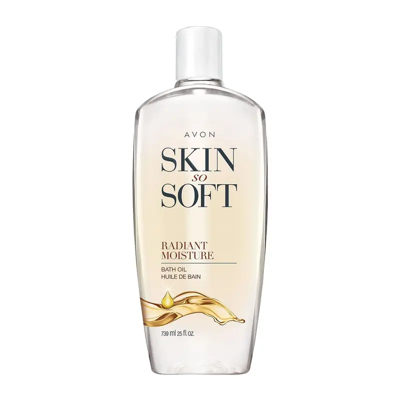 AVON Skin So Soft – Huile de Bain Hydratante et Radieuse, Format Bonus 739 ml – Argan, Protéines de Soie et Technologie Illuminateur – Adoucit, Hydrate et Illumine la peau – Parfum Musc de Pivoine