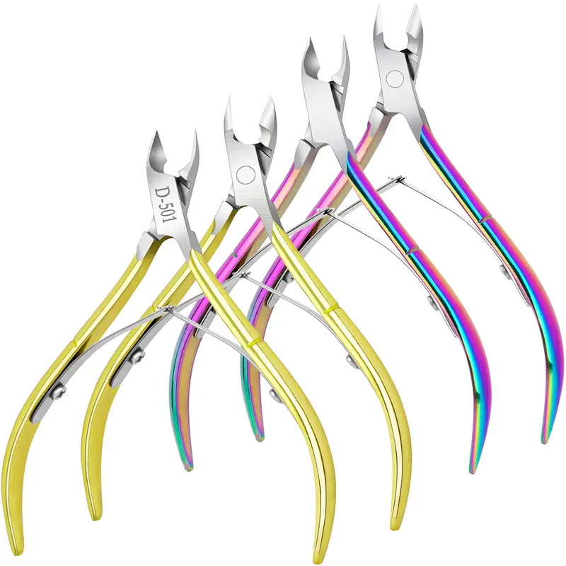 Awpeye - 4 paquets pinces-cuticule en acier inoxydable doré et arc-en-ciel, 4,1 pouces
