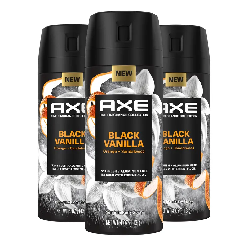 AXE Fine Fragrance Collection Vanille Noire – Orange & Santal, 3 × 118 ml, Sans Aluminium, 72 h