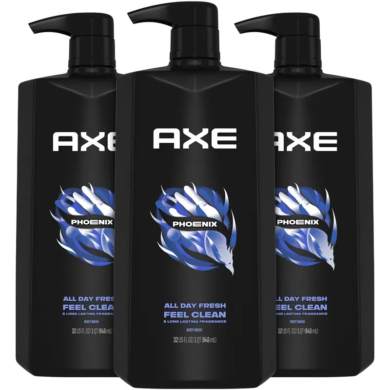 AXE Gel douche homme Phoenix – Pack 3, Menthe écrasée et Romarin, 12 h, 946 ml chacun