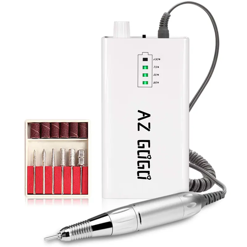 AZ GOGO Perceuse à ongles 30000RPM – Éfileuse électrique rechargeable, portable pour manucure/pédicure (Blanc)
