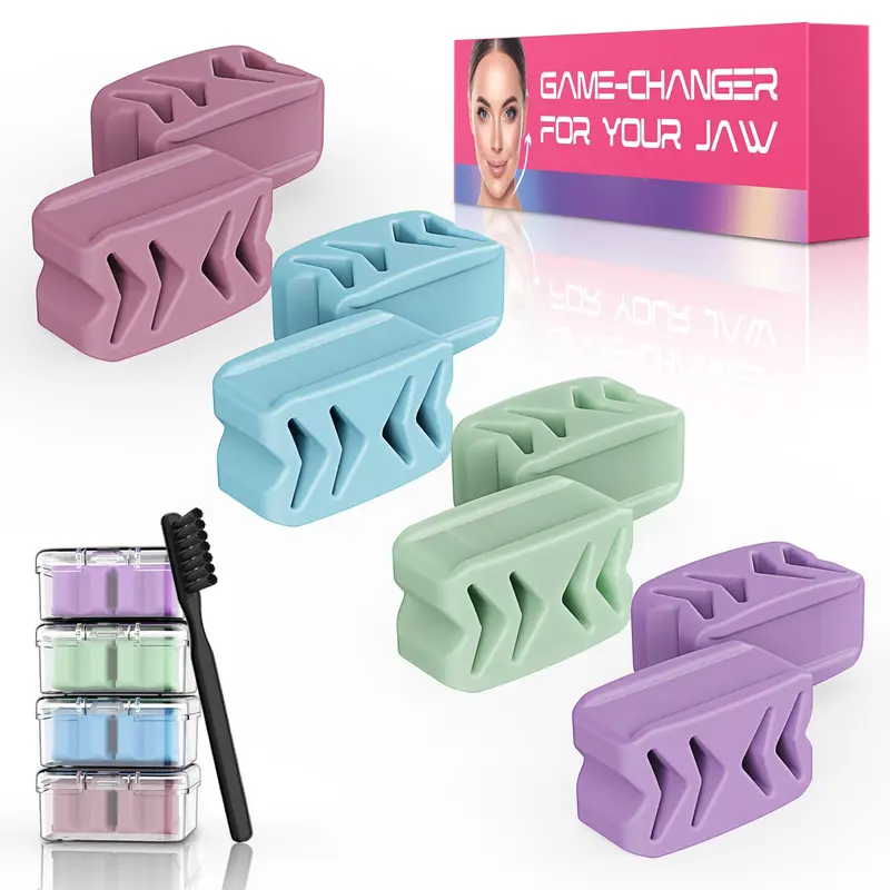 Azrra Exerciceur de mâchoire – 4 niveaux (8 pièces) pour femmes et hommes, tonification du visage et réduction du double menton