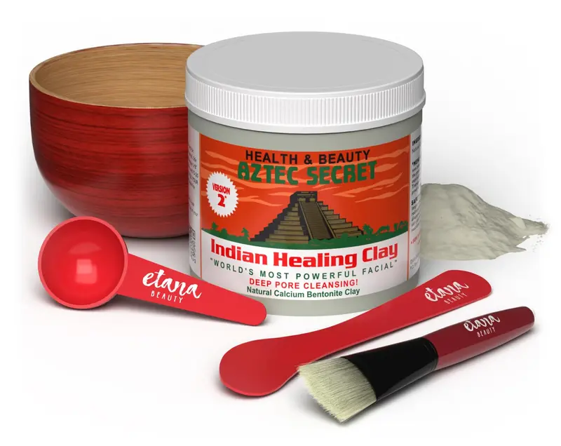 Aztec Secret Kit Argile Indienne Essentielle par Etana – 100 % bentonite calcique naturelle pour detox du visage, cheveux et corps