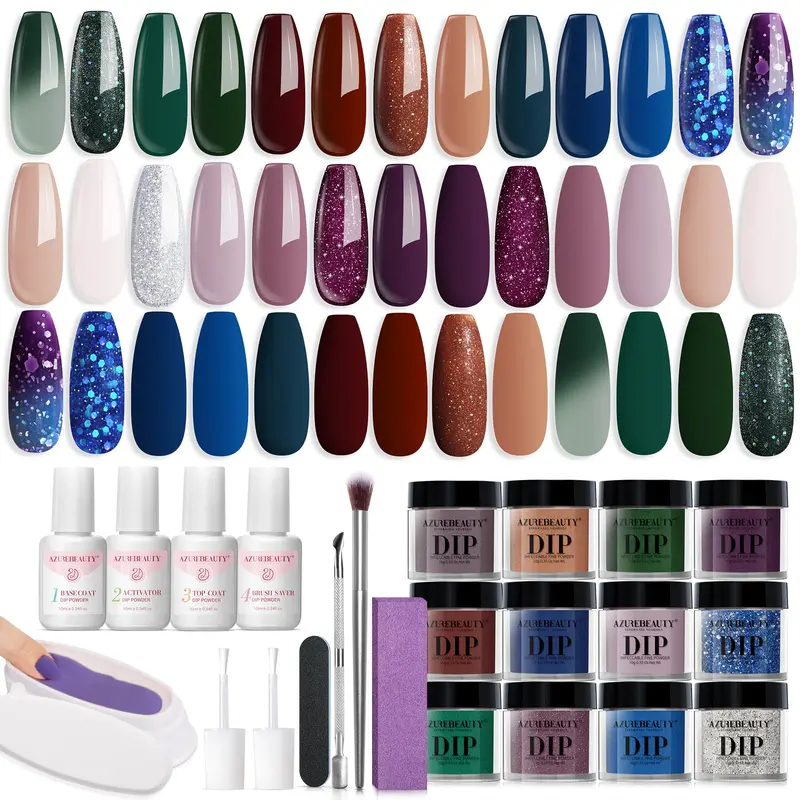 AZUREBEAUTY 31 Pièces Kit Dip Ongles — 20 Couleurs, Base Top Activator + Système Recyclage