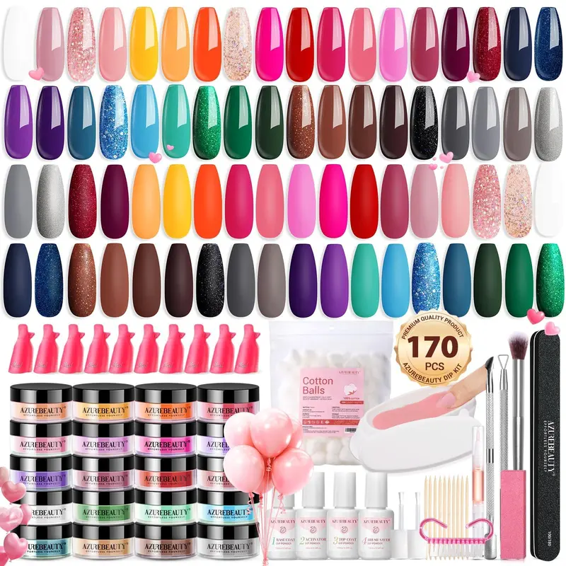 AZUREBEAUTY Kit de démarrage en poudre de trempage – 36 couleurs, liquides inclus, manucure durable sans lampe