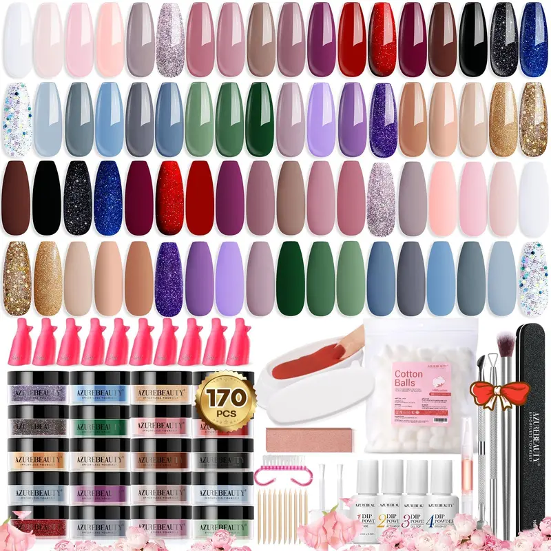 AZUREBEAUTY Kit Dip Poudre 170 pièces – 36 couleurs Automne/Hiver + Base/Top/Activateur + Accessoires